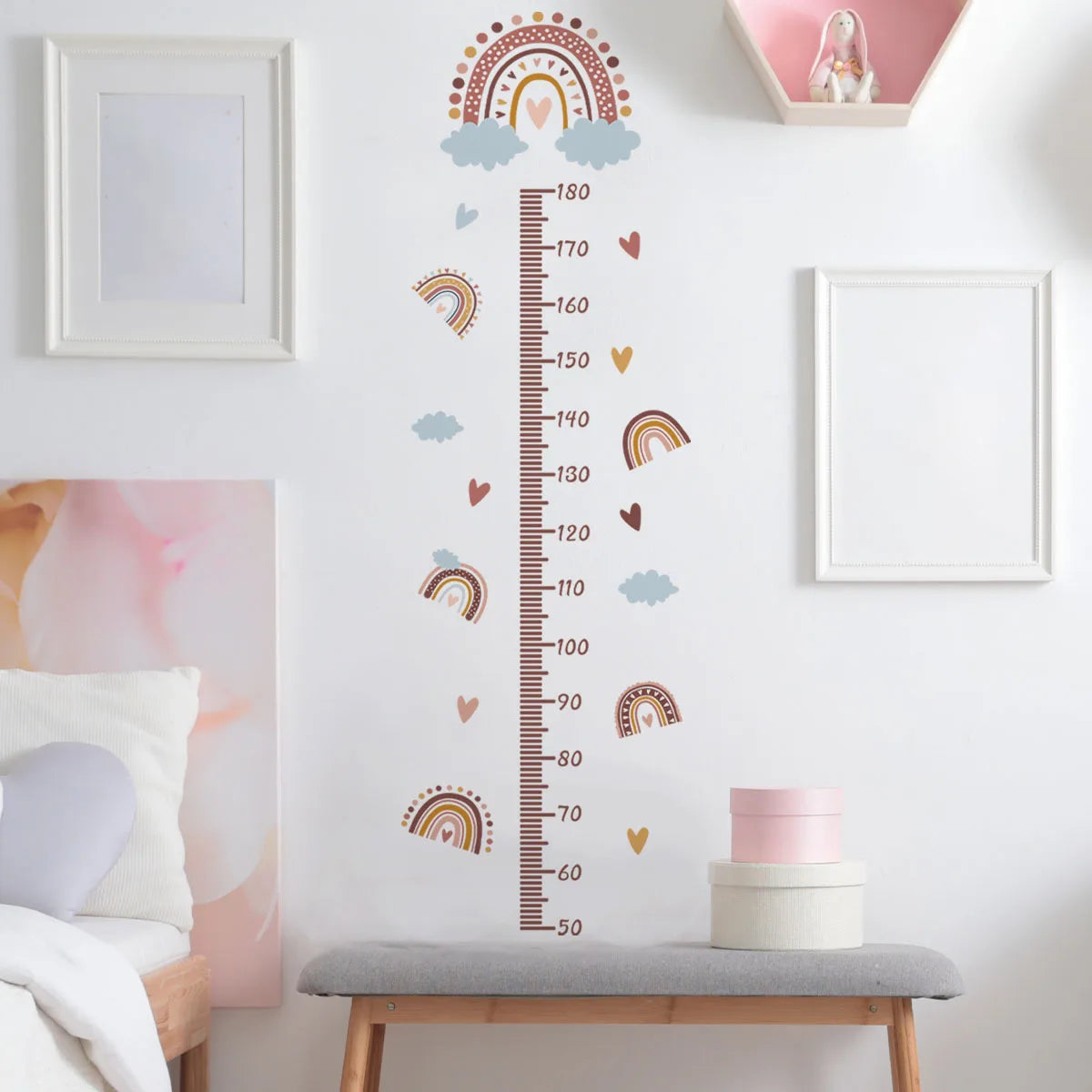 Rainbow Height Measurement Wall Stickers for Kids Room Height Ruller Grow Up Chart Wall Decals for Baby Nursery Room Decoration