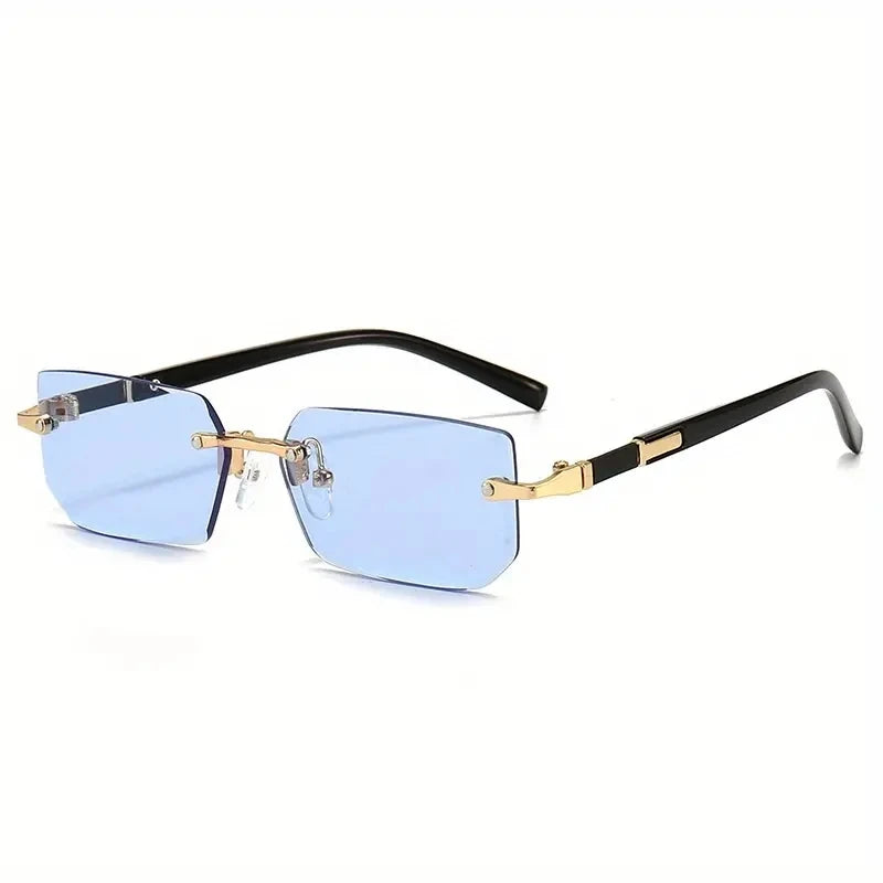 Rimless Sunglasses Rectangle Fashion Popular Women Men Shades Small Square