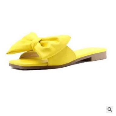 Fashion Summer Plus Size One-line Solid Color Bow Flat Sandals