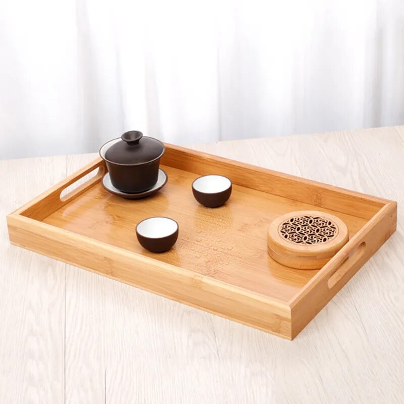 Bamboo Wooden Rectangular Tea Tray Solid Wood Tray trays serving tray Kung Fu Tea Cup Tray Wooden Hotel Dinner Plate