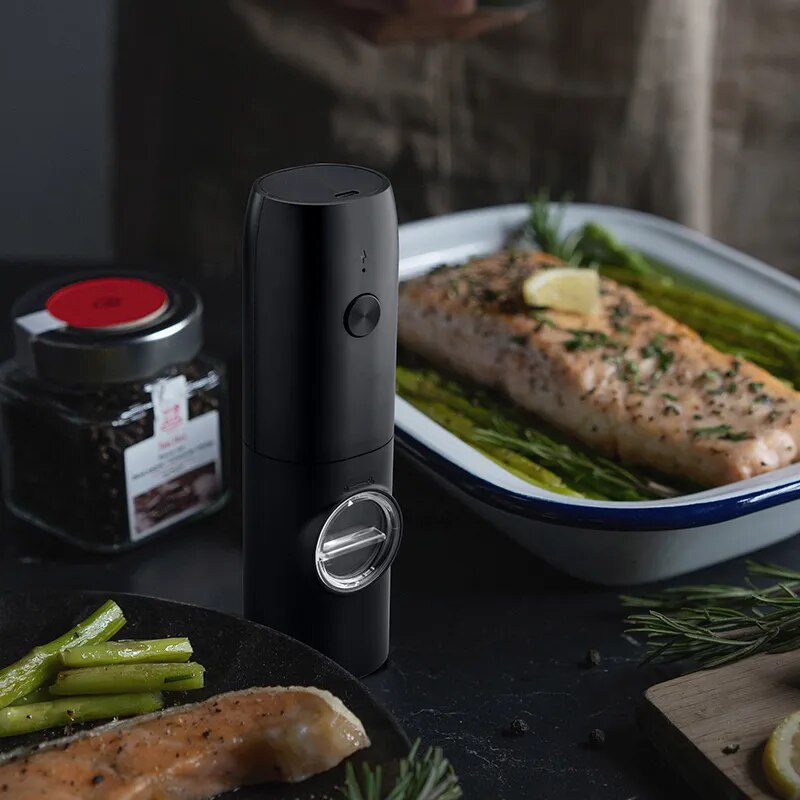 Electric Salt and Pepper Grinder Set with Charging Base and LED Light,  Adjustable Coarseness Automatic Spice Herb Mill