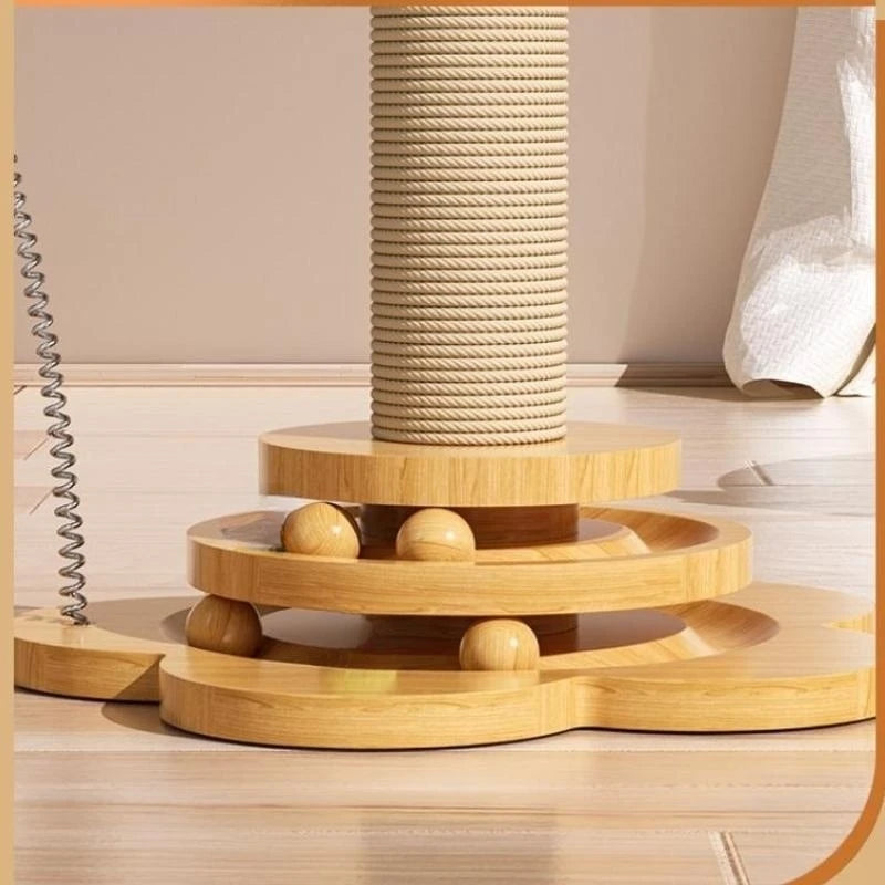 Pet Cat Toy Solid Wood Cat Turntable Funny Cat Stick  Balls Durable Sisal Scratching Board Cat Supplies Cat Grab Column