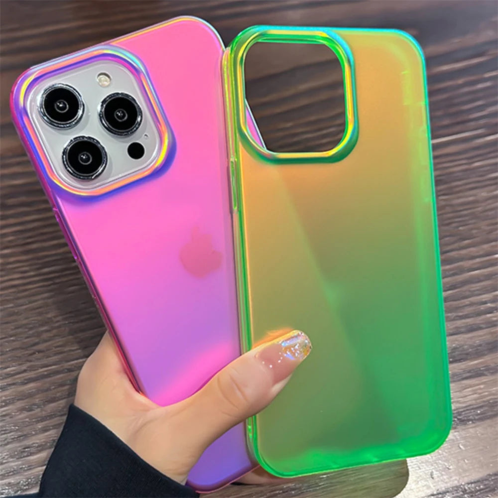 Luxury Colorful Laser Matte Clear Silicone Soft Case For iPhone 15 14 13 12 Pro Max Transparent Shockproof Protective Back Cover