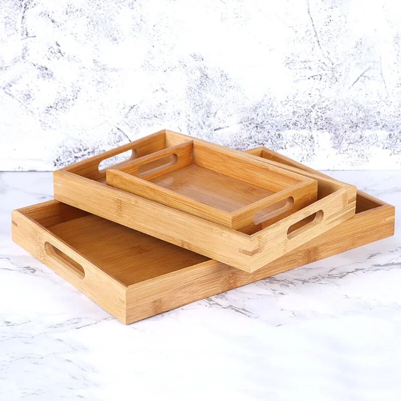 Bamboo Wooden Rectangular Tea Tray Solid Wood Tray trays serving tray Kung Fu Tea Cup Tray Wooden Hotel Dinner Plate