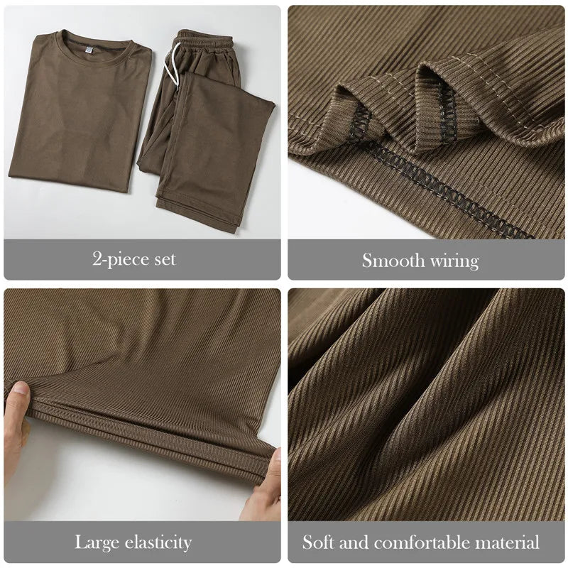 New Ice Silk Casual Suit Male Ins Tide Brand Straight Pleated Sports Pants