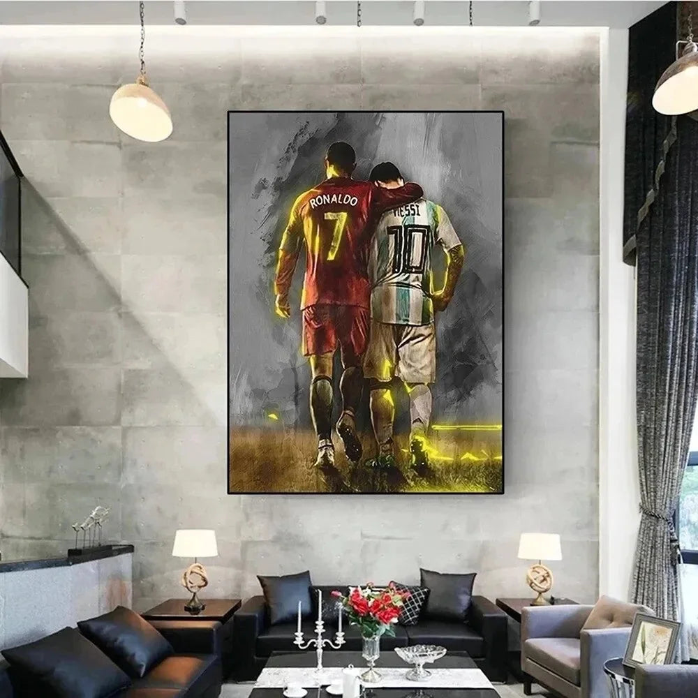 Football Star Messi C Ronaldo Poster Frameless Watercolour Painting