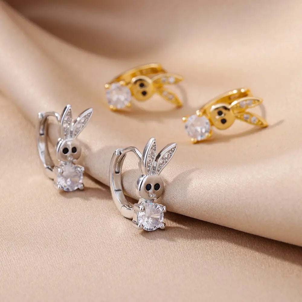 Stainless Steel Rabbit Butterfly Earrings for Women Gold Color