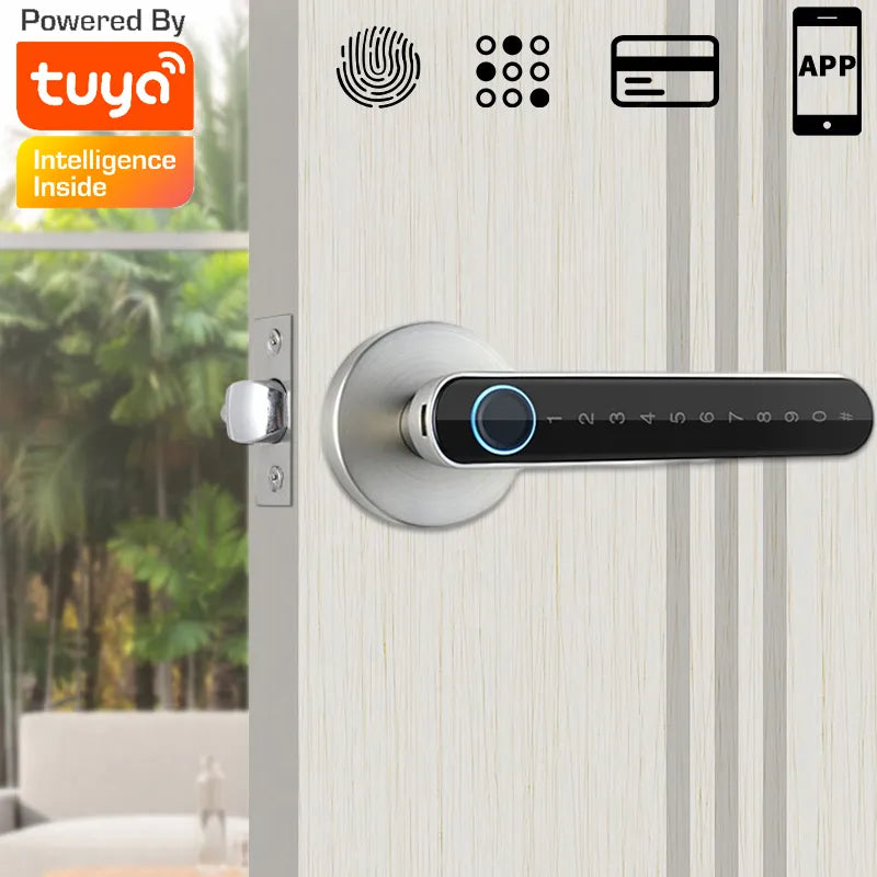 Smart Fingerprint Door Lock Handle for Home House Apartment With Key card Digital Door Lock Keypad Keyless Entry electronic lock