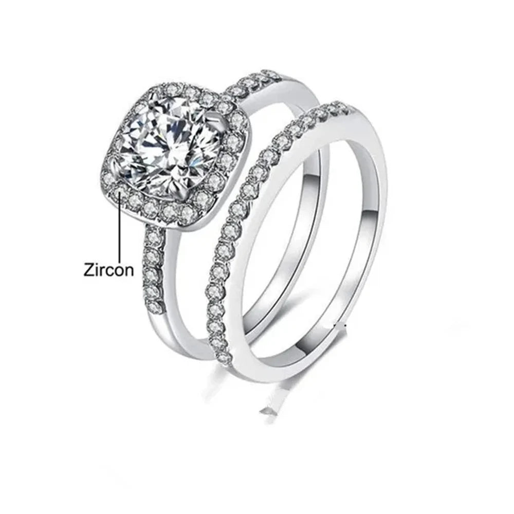 CC Sets Rings For Women Couple Cubic Zirconia Square Ring Lovers Jewelry