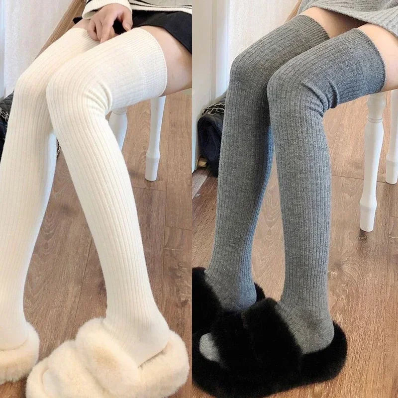 Spring Fall Knee High Stockings for Women White Vertical Stripe Long Socks Fashion Girls JK Skinny Boots Sock Japanese Style