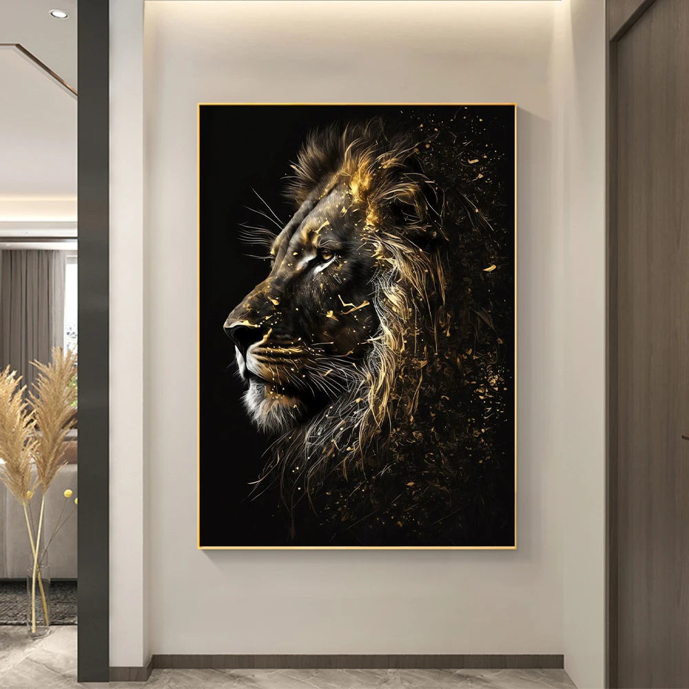 Abstract Black Gold Animal Canvas Painting Owl Tiger Lion Wolf Eagle Zebra Bull Posters Wall Art Pictures for Room Home Decor