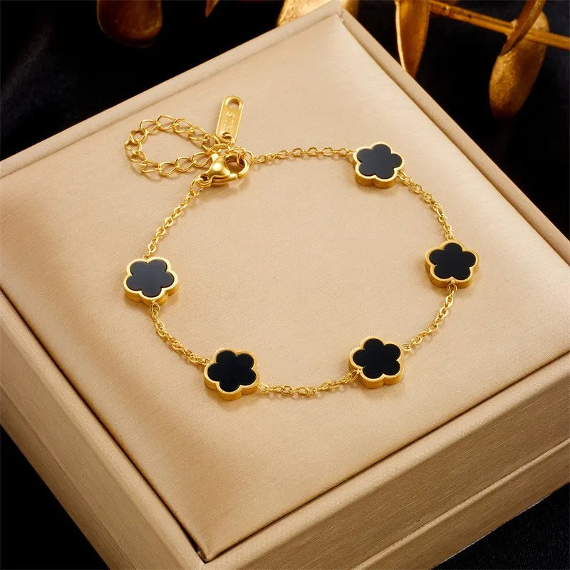 RAKOL Korean Colorful Five Leaf Flower Charm Bracelets for Women