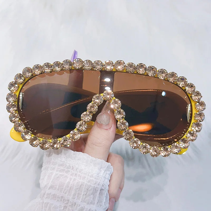 Shiny Diamonds Y2K Sunglasses Women Luxury Oversized One Piece Sun Glasses Goggle Female Trends Rhinestone Shades Eyewear UV400