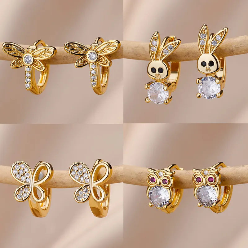 Stainless Steel Rabbit Butterfly Earrings for Women Gold Color