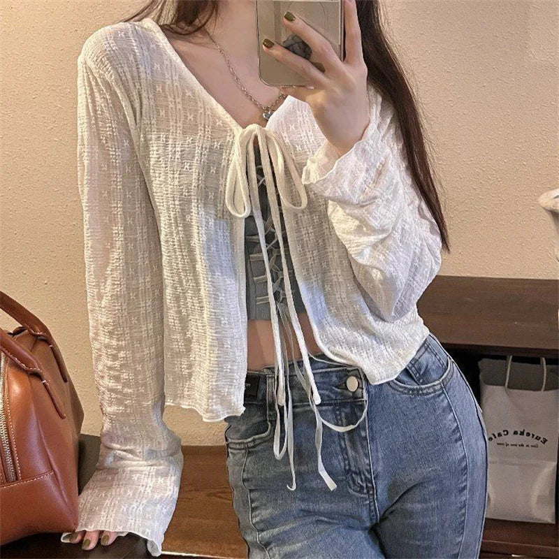 Woman T-shirt Summer Thin Bow Solid Color