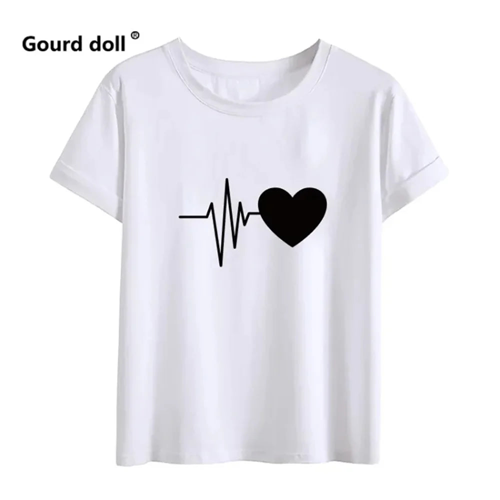 1PC Electrocardiogram Printed Family Matching Clothes T Shirt Fashion Mother and Daughter