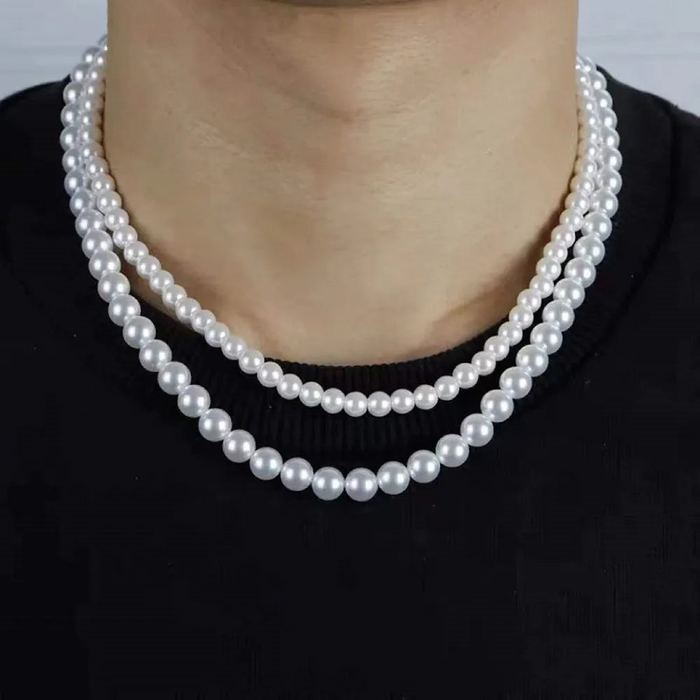 New Trendy Imitation Pearl Necklace Men Temperament Simple Handmade Strand Bead Necklace For Women