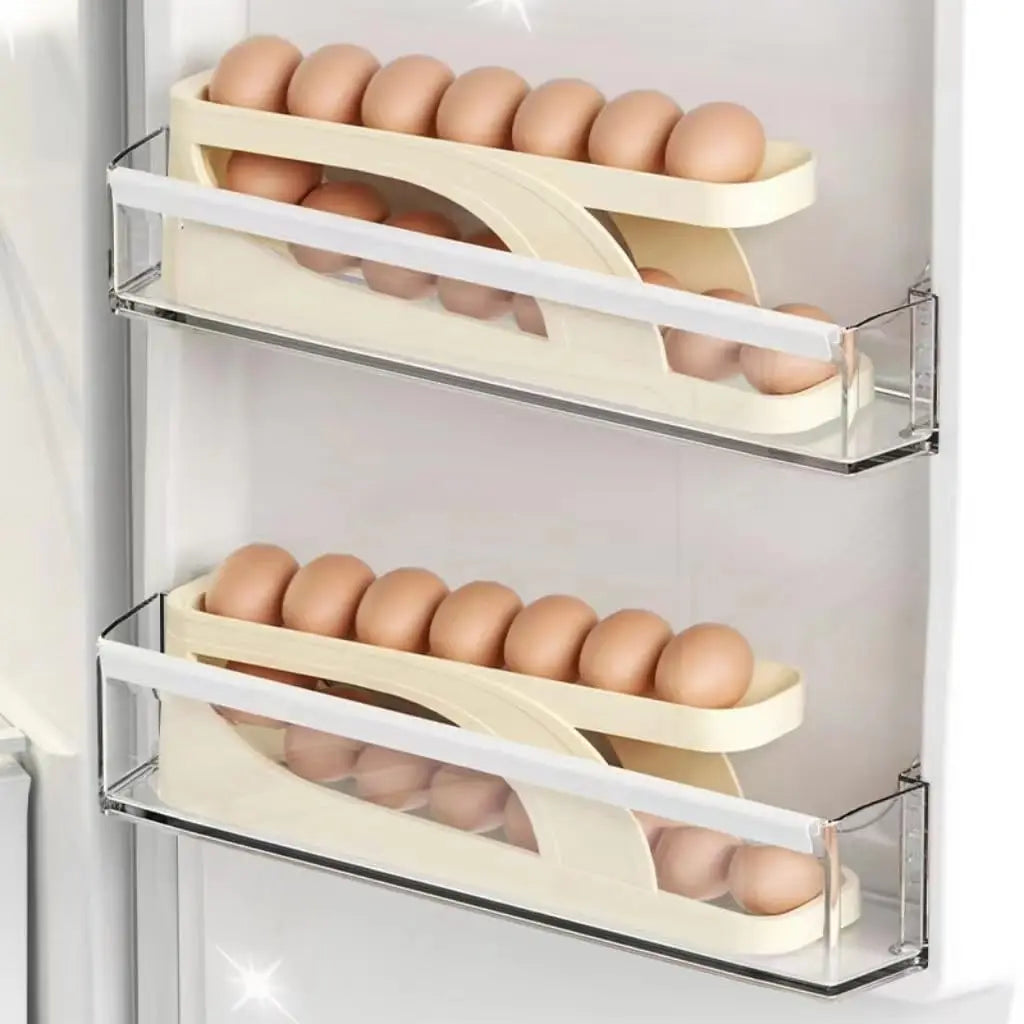 New Automatic Rolling Double-layer Egg Dispenser, Egg Holder Dispenser for Refrigerator, Holds 15 Eggs