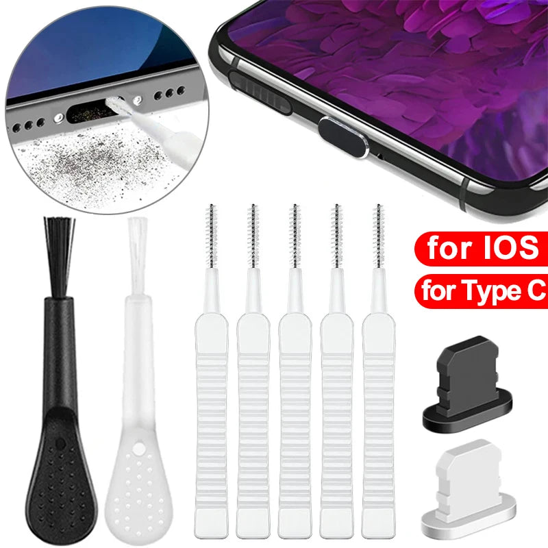 Universal Mobile Phone Charging Port Dust Plug with Cleaning Kit