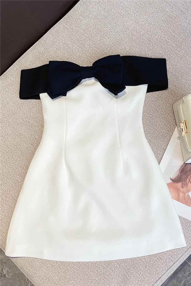 New Collection Sleeveless Black Bow Strapless High Waist dress