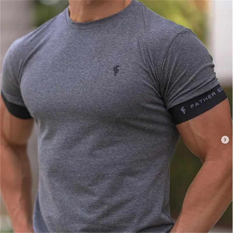 Gym T-shirt Men Short sleeve Casual Slim Male Fitness Bodybuilding shirt Workout