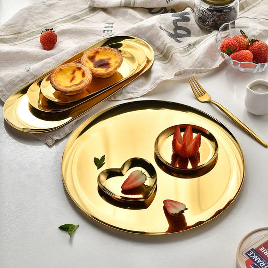 Mirror Stainless Steel Gold Dining Plate Dessert Plate Nut Fruit Cake Tray Snack Kitchen Plate Western Steak Kitchen Plate Dish