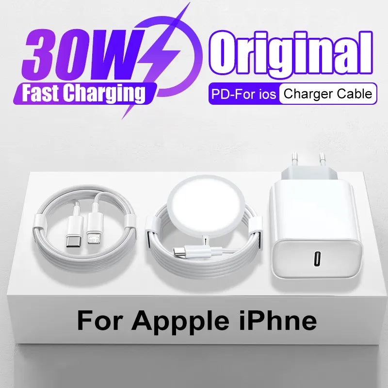 For Apple Original 30W PD USB-C Quick Charge For iPhone 15 14 13 12 11 Pro Max Magnetic Wireless Charging XS Fast Charger Cable