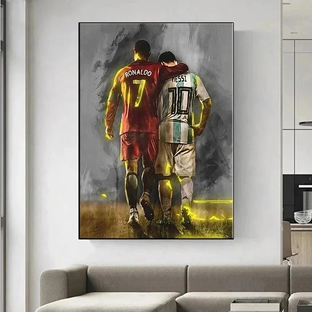 Football Star Messi C Ronaldo Poster Frameless Watercolour Painting