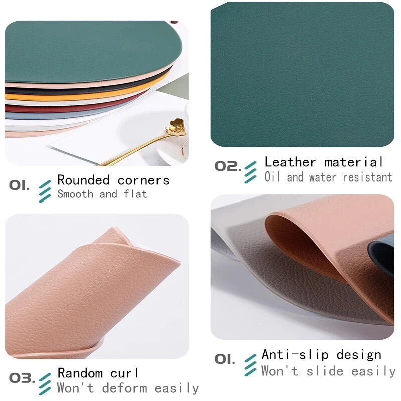 Irregular Shape PU Leather Placemats Set Oil-Proof Waterproof for Kitchen Tables Bistro Tables Bars Coffee Shops Hotels