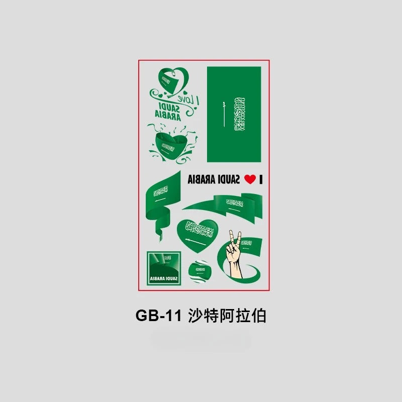 10Pcs Waterproof National Flag Temporary Tattoos for 2026 World Cup Face Body Stickers for Football Fans Match Day Decorations