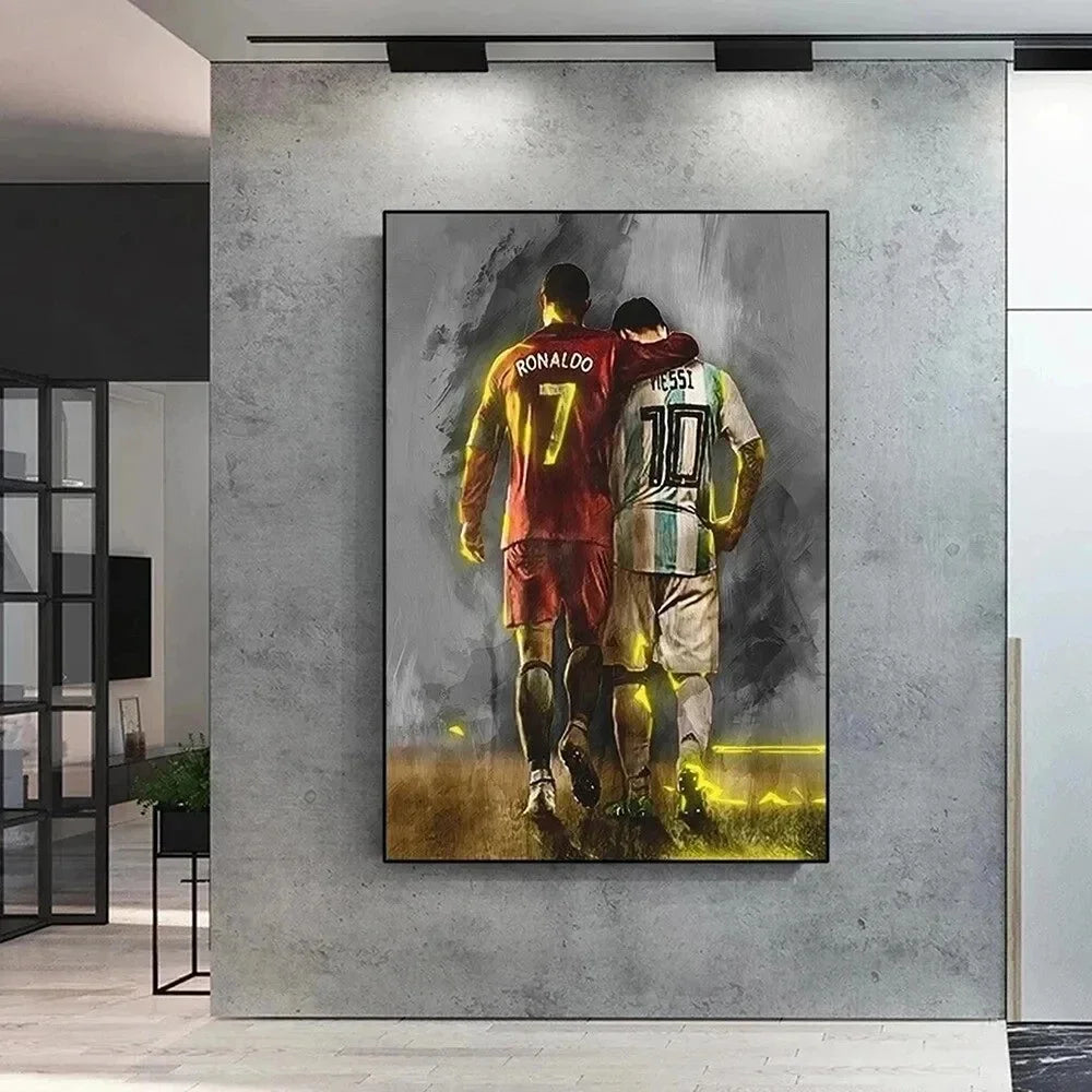 Football Star Messi C Ronaldo Poster Frameless Watercolour Painting