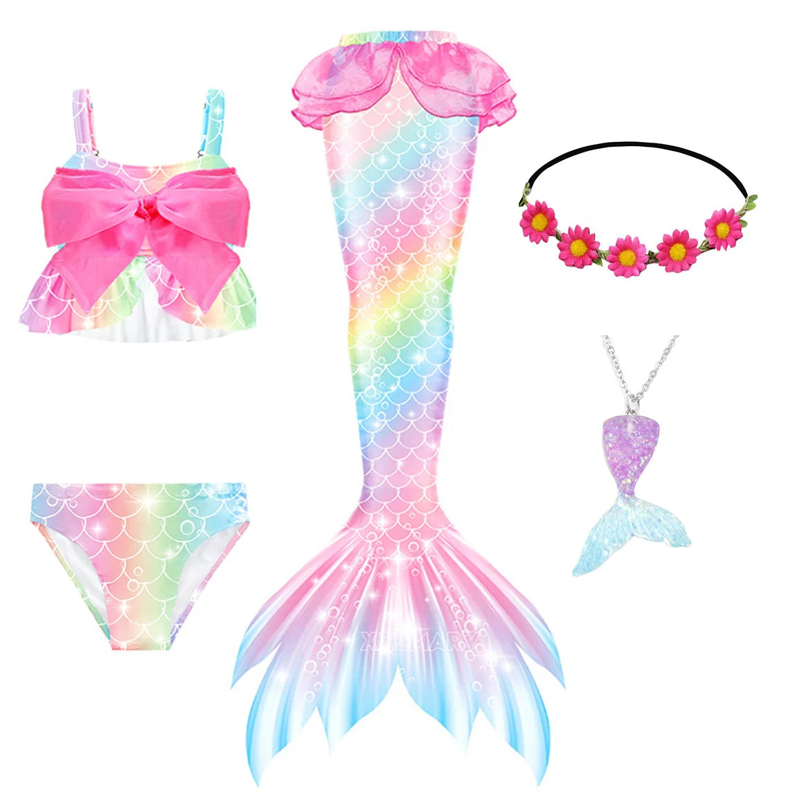 5pcs Girls Mermaid Tails for Kids Memaid Swimsuit Bikini Bathing Suit