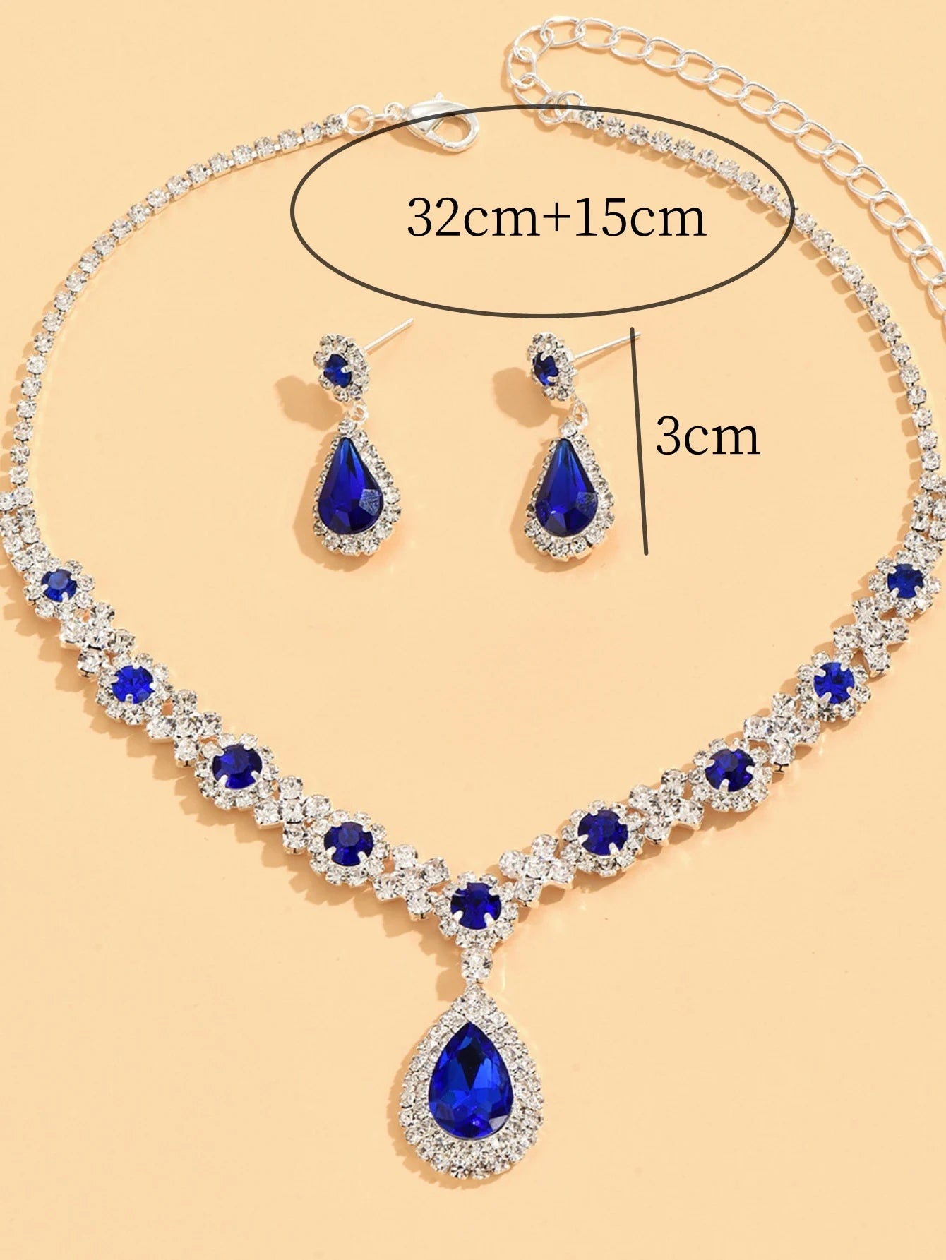 3pcs Fashion Crystal Drop Necklace Earrings Women's Jewelry Set