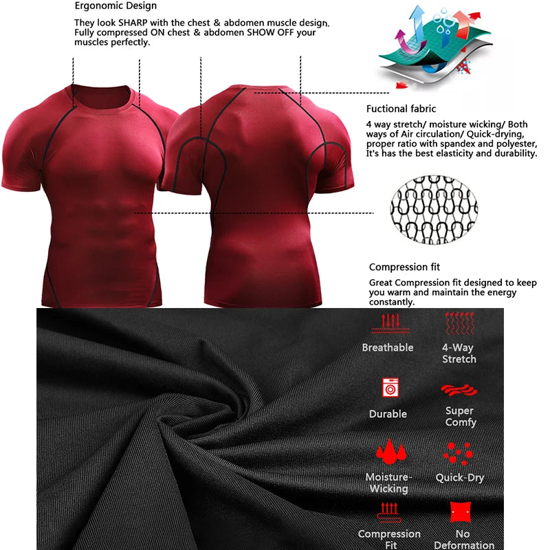 Compression Sportswear Running Elastic Quick Dry Sport Tops Tee Athletic Gym Workout Shirts Men