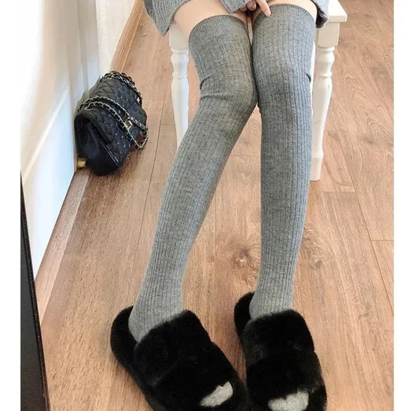 Spring Fall Knee High Stockings for Women White Vertical Stripe Long Socks Fashion Girls JK Skinny Boots Sock Japanese Style