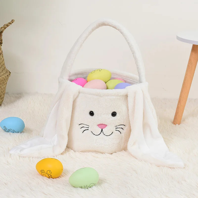 Bunny Storage Basket Large Capacity Portable Bunny Handbag Plush Easter Rabbit Storage Bag Candy Basket Household Supplies