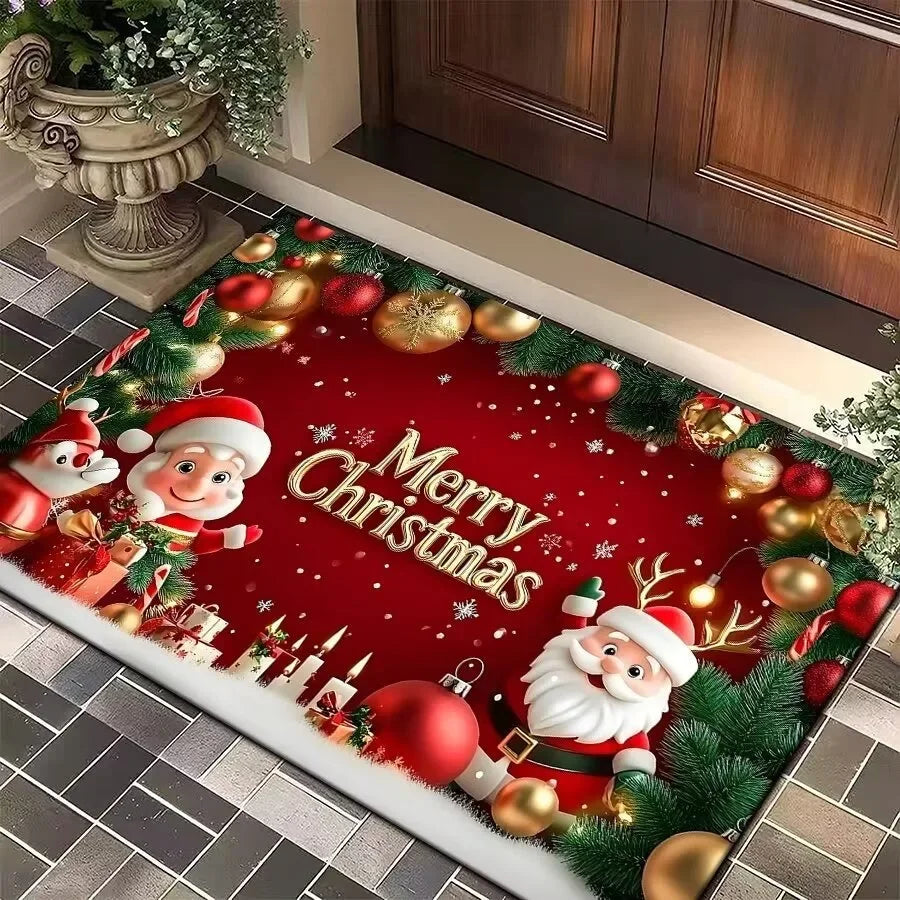 Christmas Tree Santa Claus Elk Christmas Entry Door Floor Mat Festive Decorations Carpet Bathroom Anti-slip Mat Entrance Doormat
