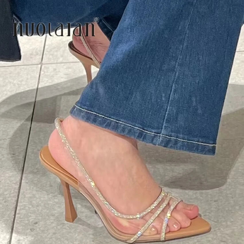 Rhinestone Slingback heeled sandals