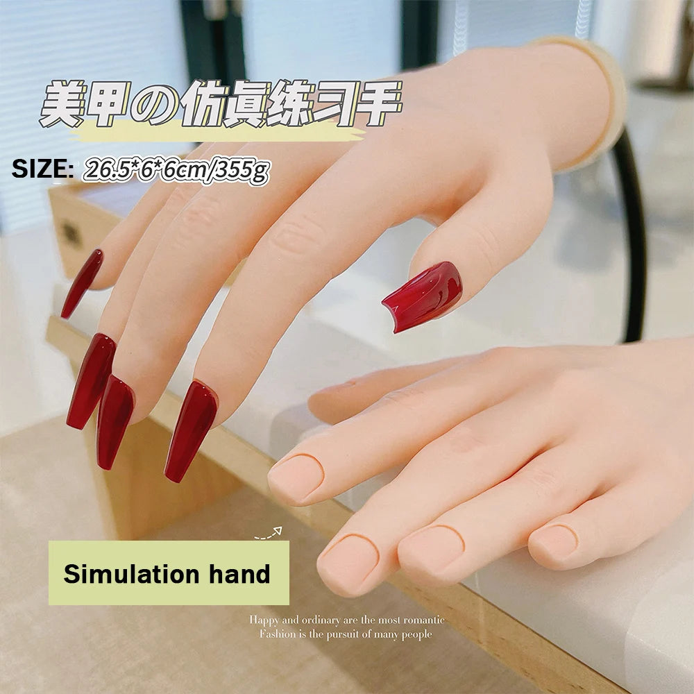 Novice Nail Practice Hand Silicone Soft Nails Art Training Fake Hands for Acrylic Manicure Tool