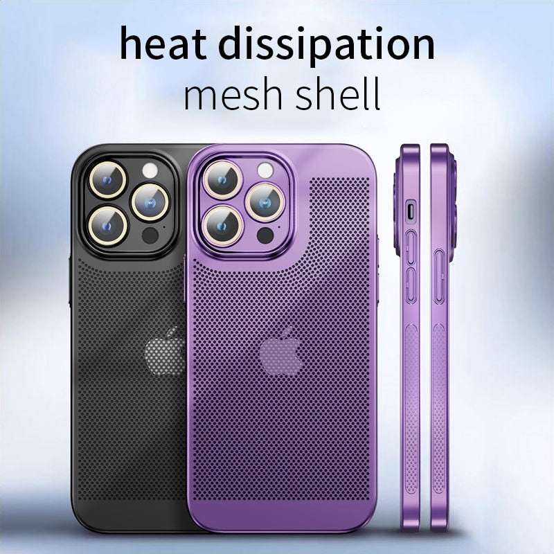 Heat Dissipation Phone Case For Iphone 15 14 11 12 13 Pro Max 14Plus XS Max Mini Cover Electroplated Border Honeycomb Mesh Shell