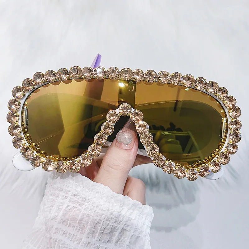 Shiny Diamonds Y2K Sunglasses Women Luxury Oversized One Piece Sun Glasses Goggle Female Trends Rhinestone Shades Eyewear UV400
