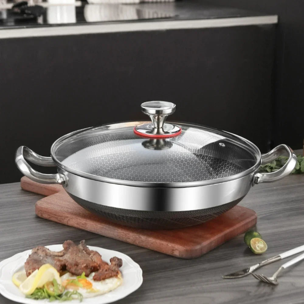 32cm Frying Pan Food Grade 304 Stainless Steel Non Stick Pan Honeycomb Pot Bottom Induction Cooker Gas Stove General Wok