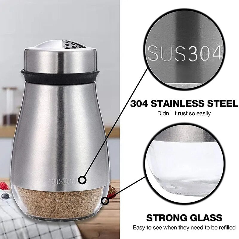 Salt and Pepper Seasoning Shaker Stainless Steel Glass Bottom