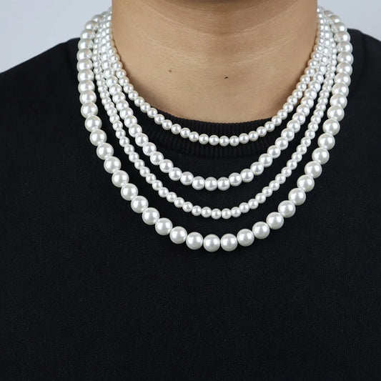 New Trendy Imitation Pearl Necklace Men Temperament Simple Handmade Strand Bead Necklace For Women