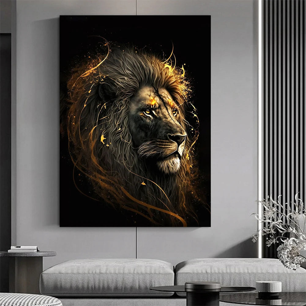 Abstract Black Gold Animal Canvas Painting Owl Tiger Lion Wolf Eagle Zebra Bull Posters Wall Art Pictures for Room Home Decor