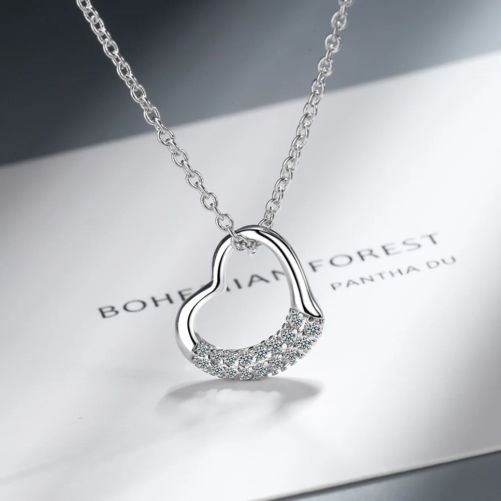 Sterling Silver Female Zircon Heart Necklaces For Women