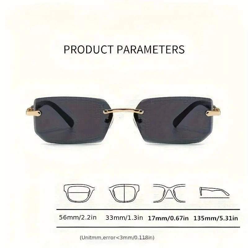 Rimless Sunglasses Rectangle Fashion Popular Women Men Shades Small Square