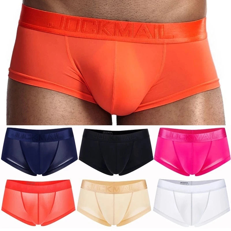 Sexy Ultra-thin Ice Silk Material Men's Underwear Fashion Solid Color Boxer Briefs Summer Cool and Breathable Male Trunks