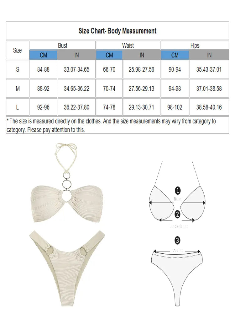 ZAFUL Women's High Cut Bikini Set Swimsuit Brazilian Halter Jacquard Textured O-ring Bikini Swimwear Two Pieces Bathing Suit