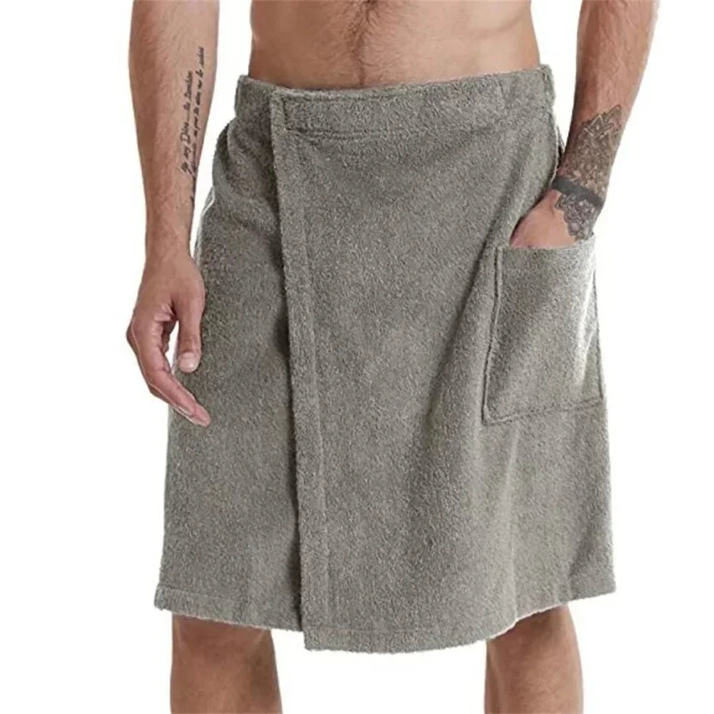 Men Soft Wearable Bath Towel with Pocket Bathrobes Shower